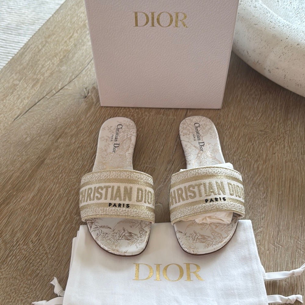 Christian Dior Dway White and Gold Sandals